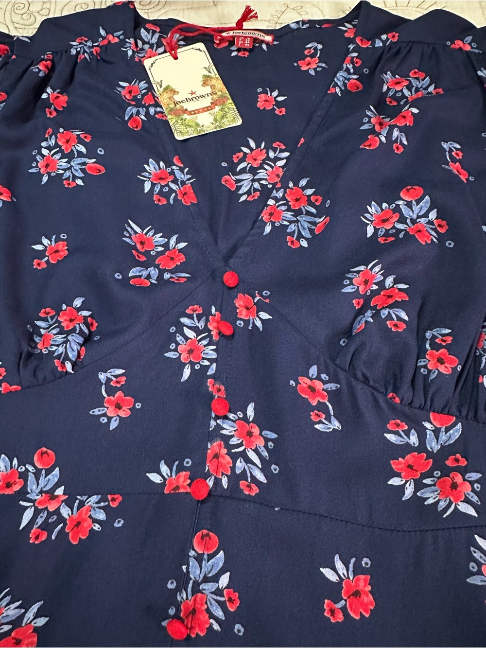 Joe Browns Blue Floral Tea Dress Puff Sleeve Midi Cottagecore NWT Size 14 - Picture 8 of 15